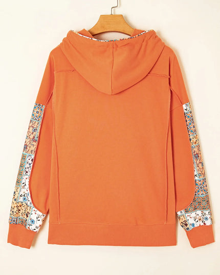 Floral Patchwork Hoodie with Drawstring