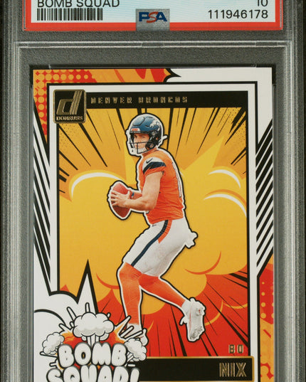Graded 2024 Panini Donruss Bo Nix #27 Bomb Squad Rookie RC Football Card PSA 10 Gem Mint