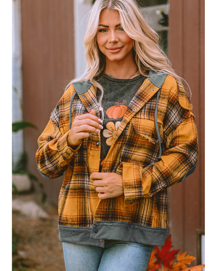 Plaid Hooded Button Front Jacket