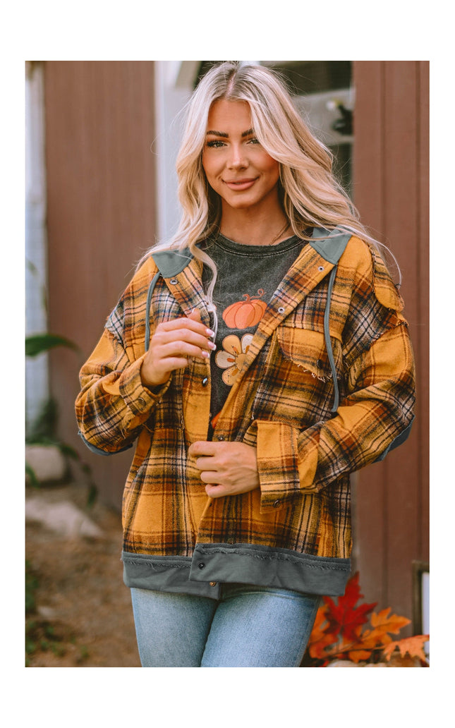 Plaid Hooded Button Front Jacket