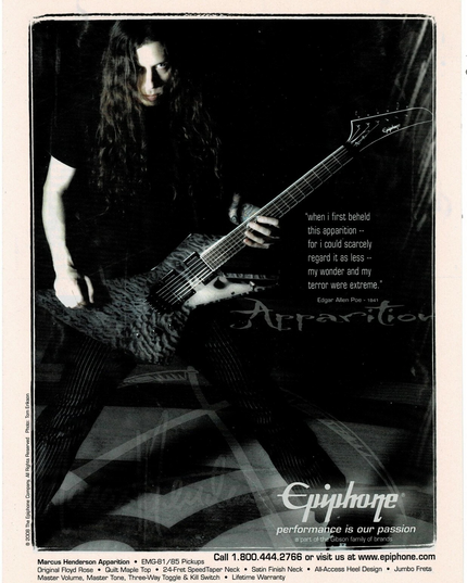 EPIPHONE GUITARS - MARCUS HENDERSON - 2008 Print Advertisement