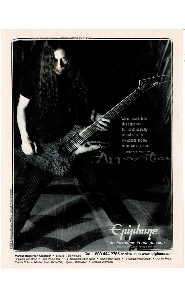 EPIPHONE GUITARS - MARCUS HENDERSON - 2008 Print Advertisement
