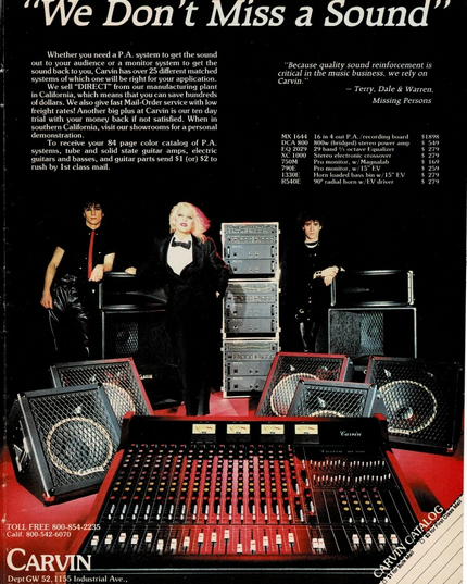 CARVIN - TERRY, DALE BOZZIO & PATRICK O'HEARN OF MISSING PERSONS - 1984 Print Ad