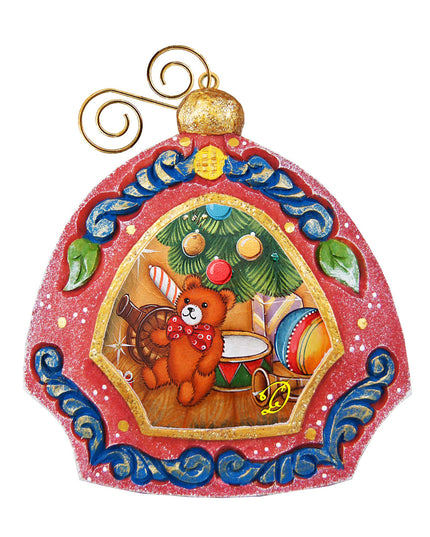 Teddy Bear Medallion Sculpted Hand-Painted Christmas Ornament by G. DeBrekht - Christmas Decor - 6102842