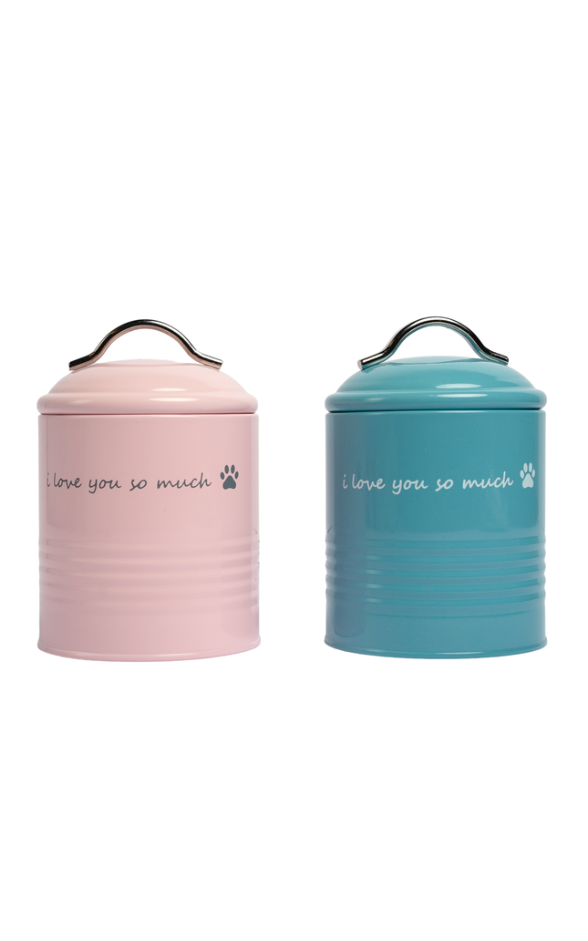&quot;I Love You So Much&quot; Dog Treat Canister Gift Set – Pink &amp; Blue
