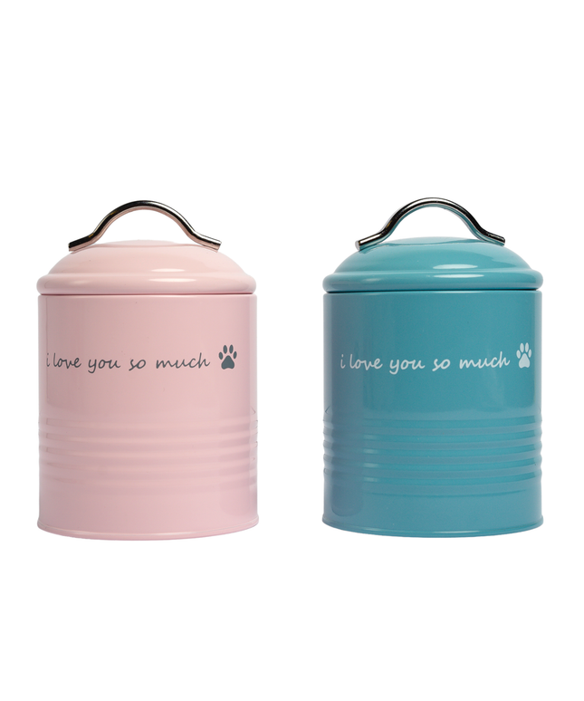 "I Love You So Much" Dog Treat Canister Gift Set – Pink & Blue