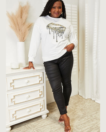 Women Simply Love Graphic Dropped Shoulder Round Neck Sweatshirt