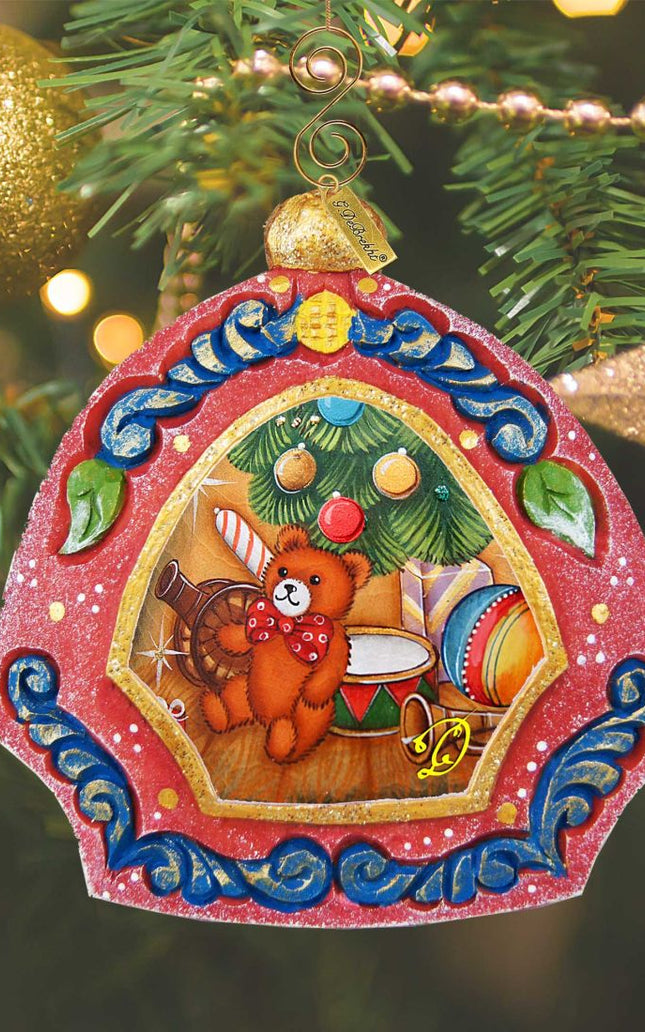 Teddy Bear Medallion Sculpted Hand-Painted Christmas Ornament by G. DeBrekht - Christmas Decor - 6102842