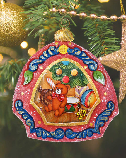 Teddy Bear Medallion Sculpted Hand-Painted Christmas Ornament by G. DeBrekht - Christmas Decor - 6102842