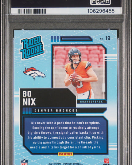 Graded 2024 Panini Donruss Bo Nix #19 Rated Rookies Retro Rookie RC Football Card PSA 10 Gem Mint