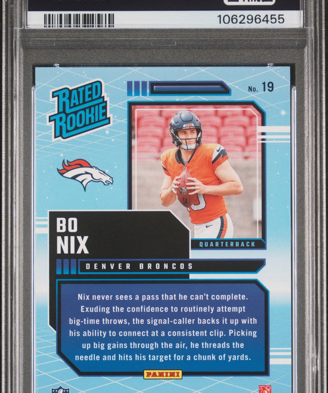 Graded 2024 Panini Donruss Bo Nix #19 Rated Rookies Retro Rookie RC Football Card PSA 10 Gem Mint