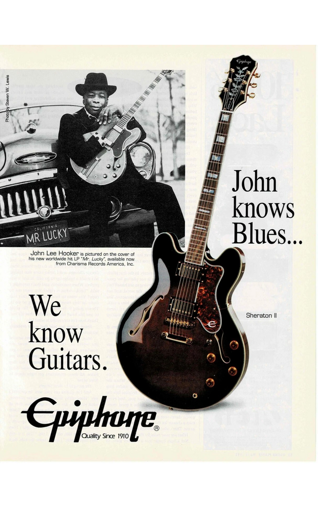 EPIPHONE GUITARS - SHERATON II - JOHN LEE HOOKER - 1993 Print Advertisement