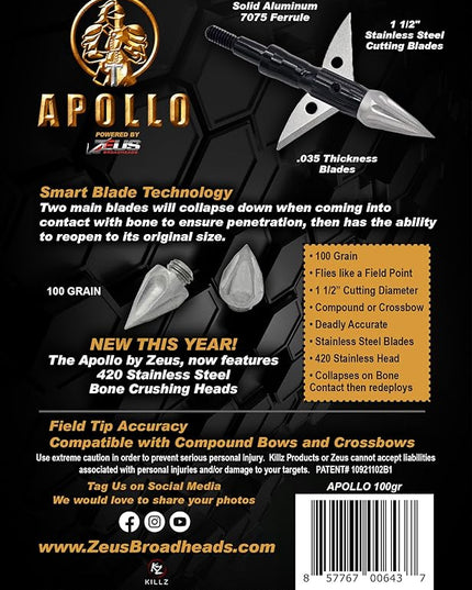 APOLLO 100 GRAIN BROADHEADS (3 PACK)(FORMERLY HERA)