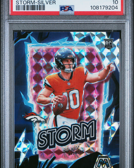 Graded 2024 Panini Mosaic Bo Nix #13 Storm Silver Rookie RC Football Card PSA 10 Gem Mint