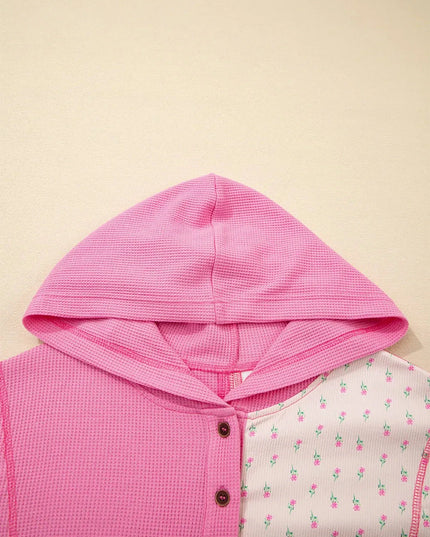 Color Block Button Detail Hoodie