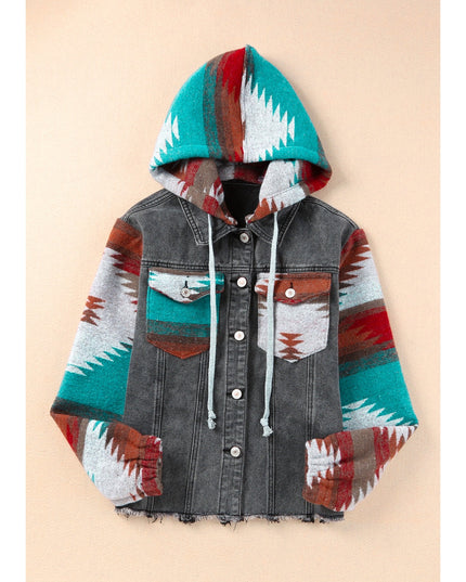 Women Drawstring Hooded Pocketed Denim Jacket