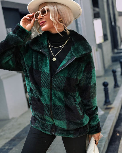 Plaid Zip-Up Collared Jacket