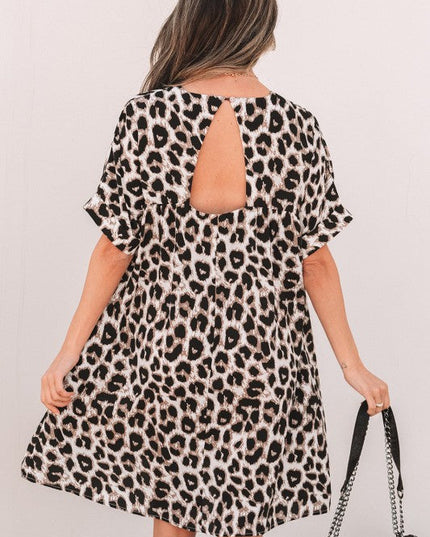 Brinley Cheetah Backless V Neck Loose Fit Mini Dress
