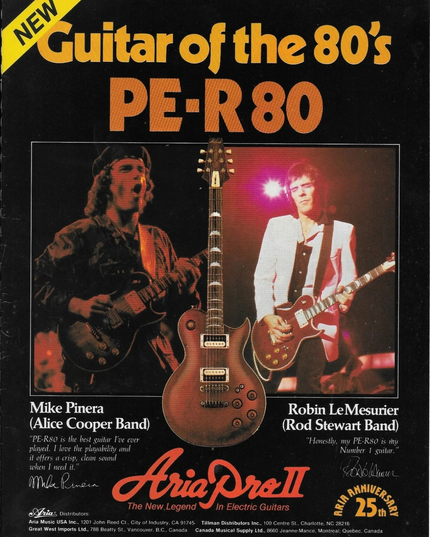 ARIA PRO II GUITARS - PE-R80 - Mike Pinera & Robin LeMesurier - 1982 Print Ad