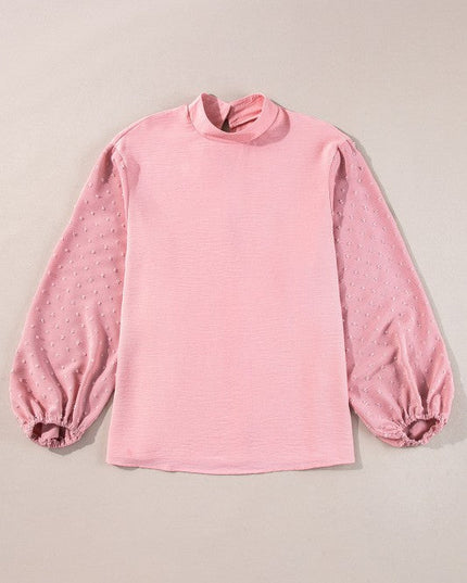 Solid Swiss Dot Balloon Sleeve Blouse