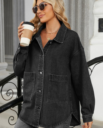 Removable Hood Button Up Long Sleeve Denim Jacket