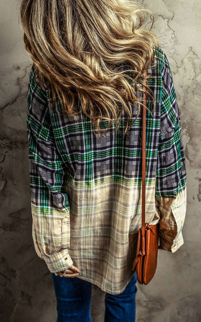 Women NicholesGifts Women Contrast Plaid Button Up Long Sleeve Shacket