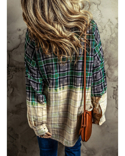 Women NicholesGifts Women Contrast Plaid Button Up Long Sleeve Shacket