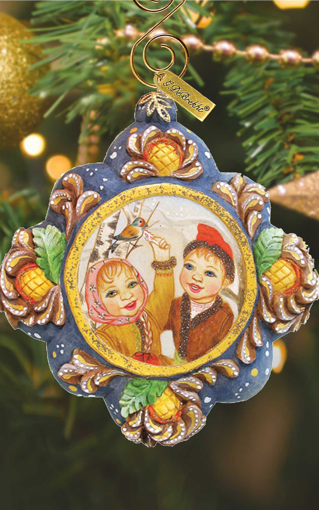 Feeding a Bird Sculpted Hand-Painted Christmas Ornament by G. DeBrekht - 6102552