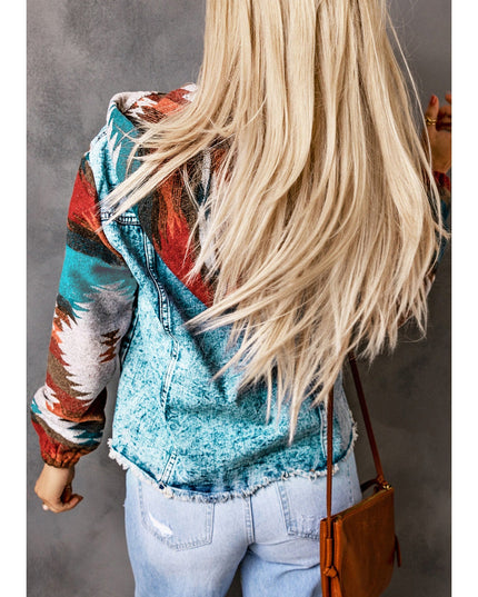 Women Drawstring Hooded Pocketed Denim Jacket