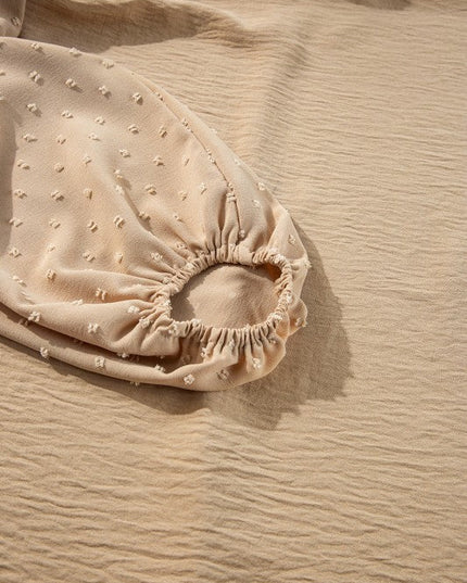 Solid Swiss Dot Balloon Sleeve Blouse