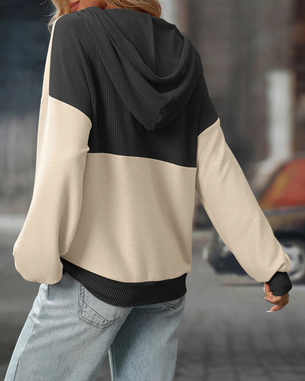 Drawstring Button Detail Long Sleeve Hoodie