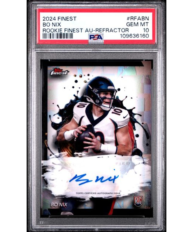 Graded 2024 Topps Finest Bo Nix #RFABNNN Autograph Refractor Rookie RC Football Card PSA 10 Gem Mint