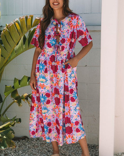 Hannah Floral Tied Front High Waist Long Dress