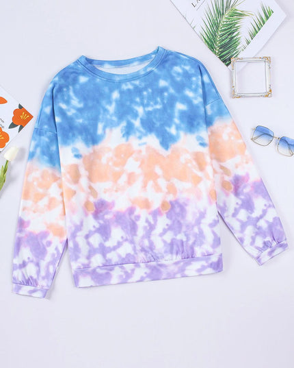 Women Tie-Dye Drop Shoulder Round Neck Sweatshirt