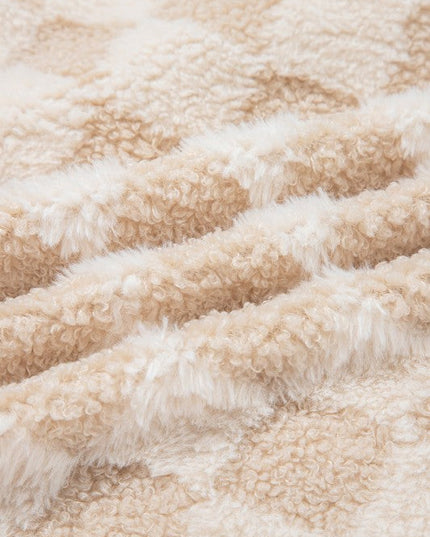 Checker Sherpa Corduroy Patchwork Zip-Up Jacket