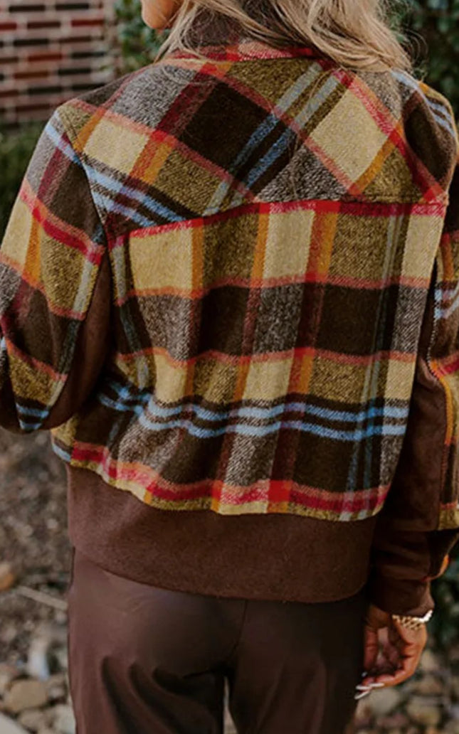 Pocketed Plaid Long Sleeve Jacket