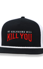 Flat Bill Black/White with White Rope