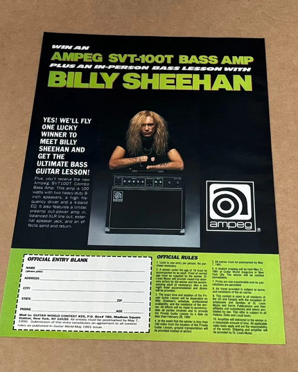 BILLY SHEEHAN of MR. BIG - AMPEG AMPS - 1991 Print Promo Ad