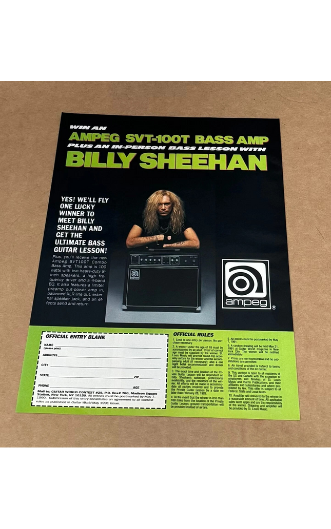 BILLY SHEEHAN of MR. BIG - AMPEG AMPS - 1991 Print Promo Ad