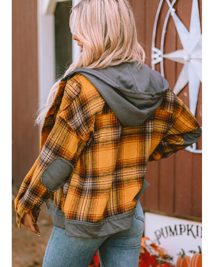 Plaid Hooded Button Front Jacket