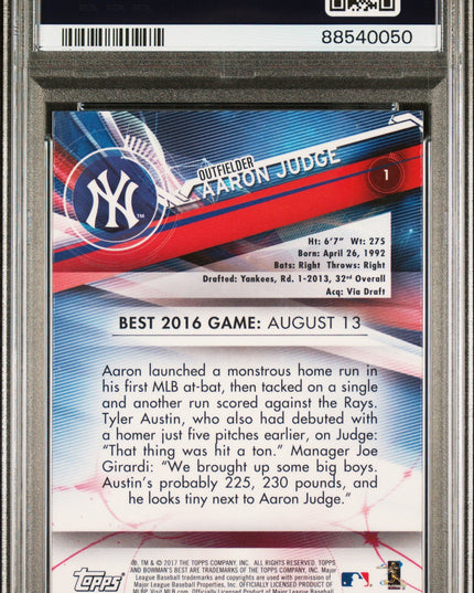 Graded 2017 Topps Bowmans Best Aaron Judge #1 Rookie RC Baseball Card PSA 10 Gem Mint