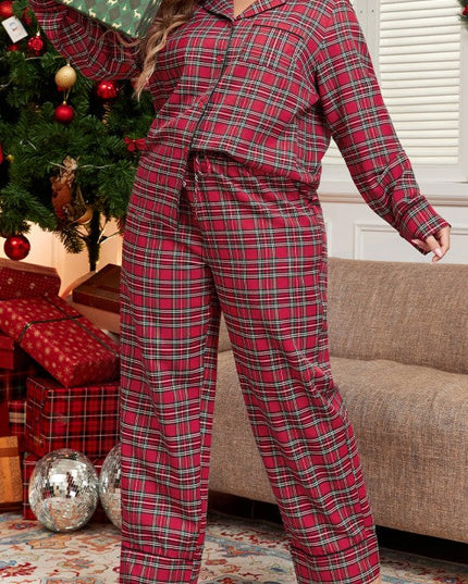 Plus Size Christmas Plaid Shirt and Pants Set