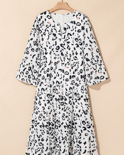 Leopard Print Notch V Neck Loose Fit Maxi Dress