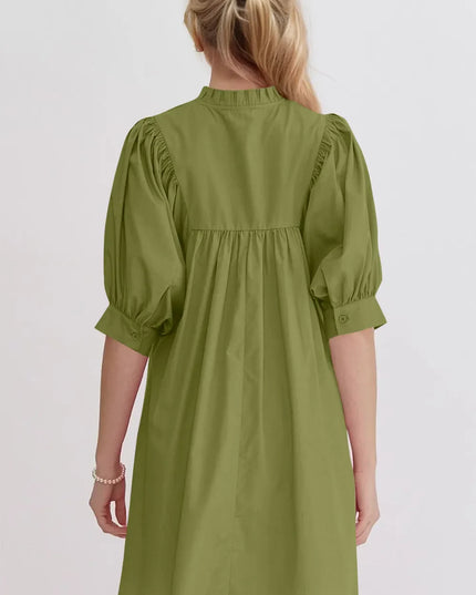 Oh Frill Notched Puff Sleeve Babydoll Mini Dress