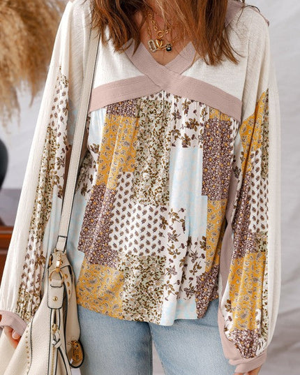 Floral Patchwork Long Sleeve Blouse