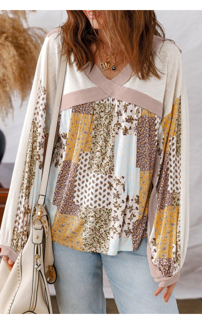 Floral Patchwork Long Sleeve Blouse