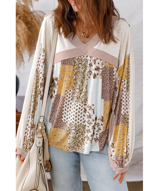 Floral Patchwork Long Sleeve Blouse