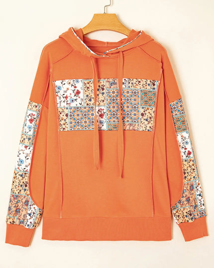 Floral Patchwork Hoodie with Drawstring