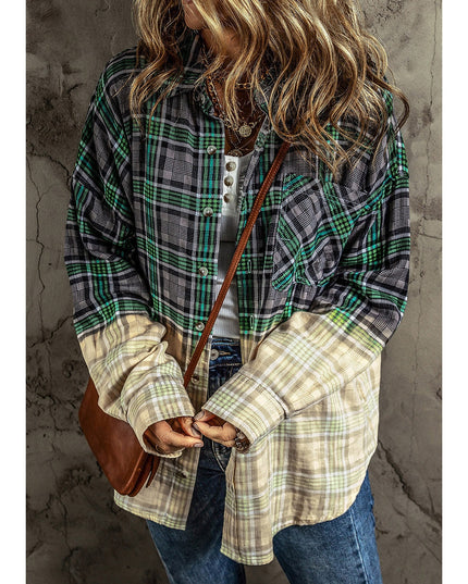 Women NicholesGifts Women Contrast Plaid Button Up Long Sleeve Shacket