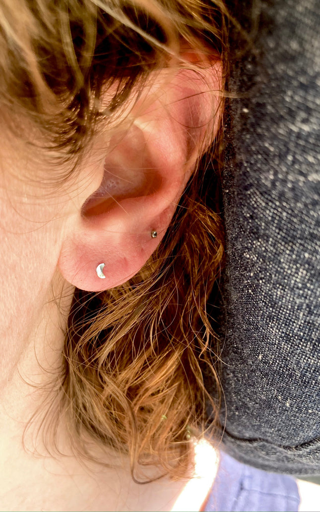 Crescent Moon Stud Earrings in Sterling Silver | Moon Phase Earrings